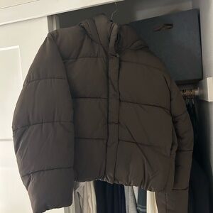 H&M Cropped Puffer Jacket in Deep Brown